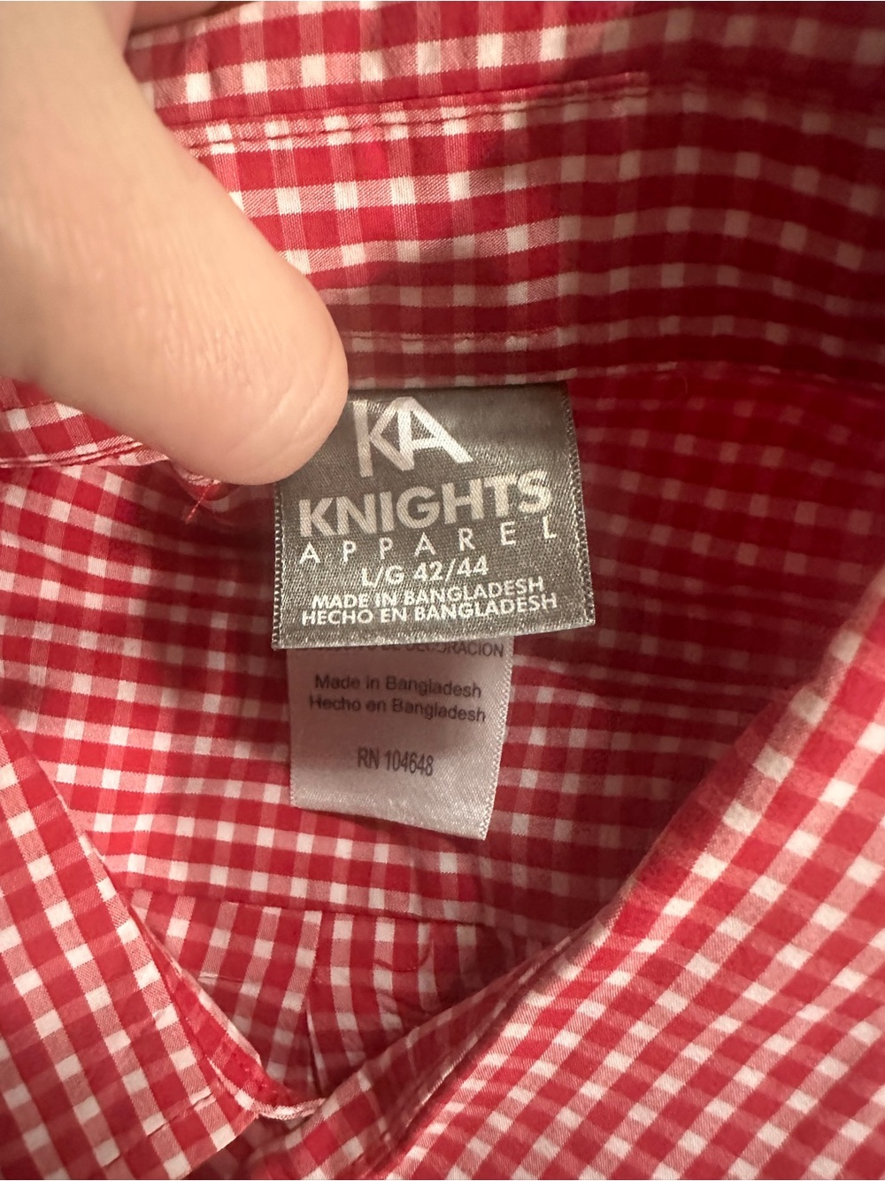 Knights Apparel NCAA UGA Bulldogs Red White Checked Cotton Dress Shirt Large - Picture 3 of 4